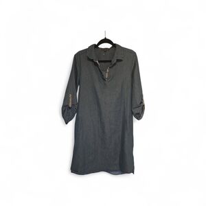 Luxology Gray Roll-Tab Sleeve Midi Dress